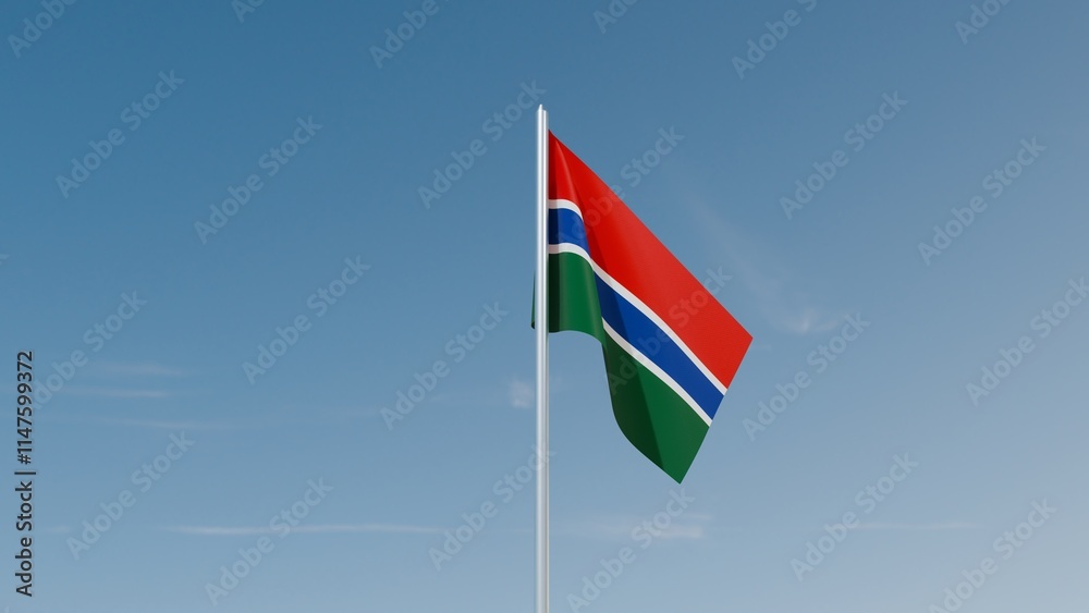 Naklejka premium Gambia flag on blue sky 3d illustration image
