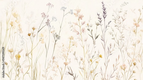 Delicate wildflower illustration botanical art nature-inspired design soft color palette artistic viewpoint tranquil concept