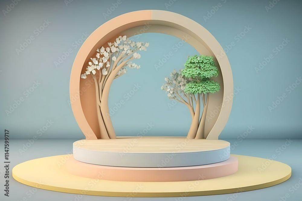 Pastel platform with stylized trees, spring and summer. Pastel platform with stylized trees, spring and summer.