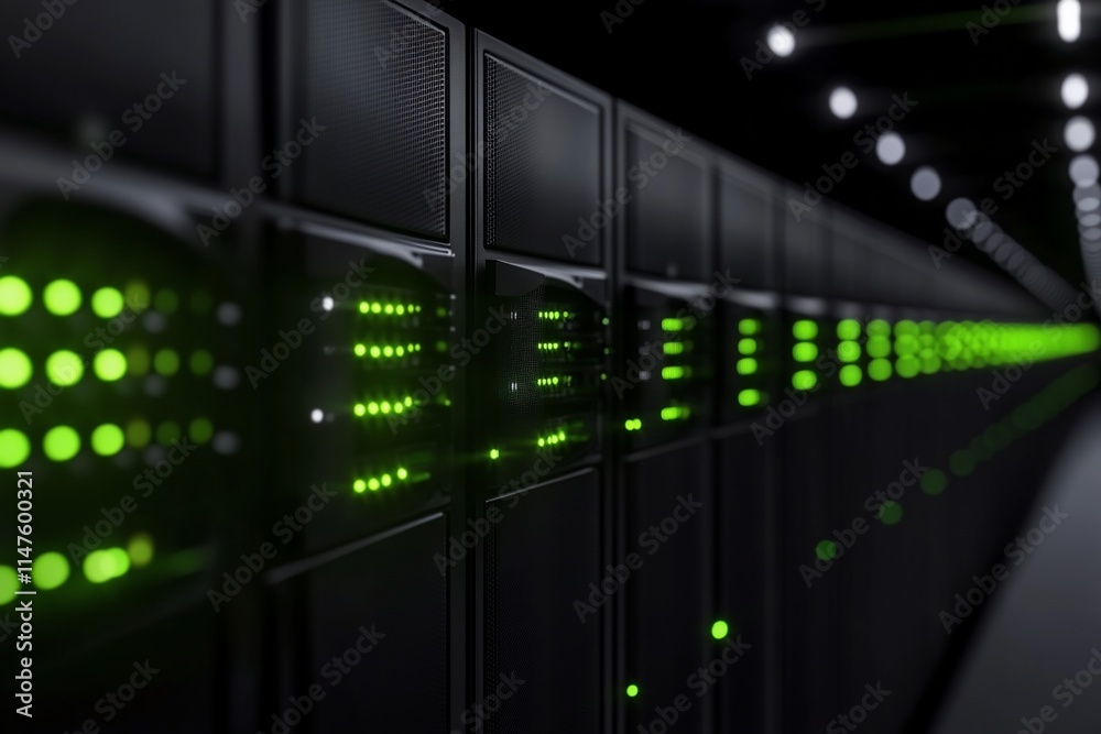 Data center with illuminated server racks. Data center with illuminated server racks.