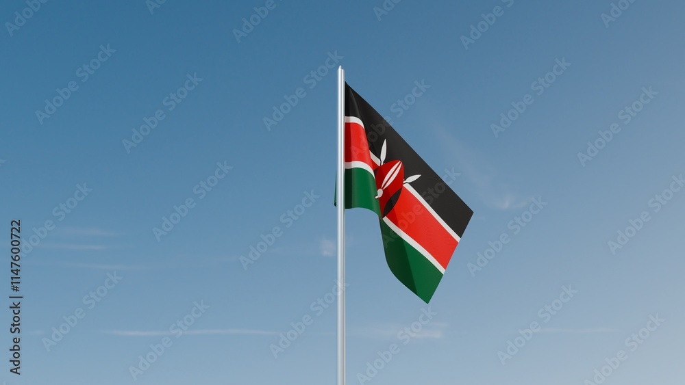 Naklejka premium Kenya flag on blue sky 3d illustration image