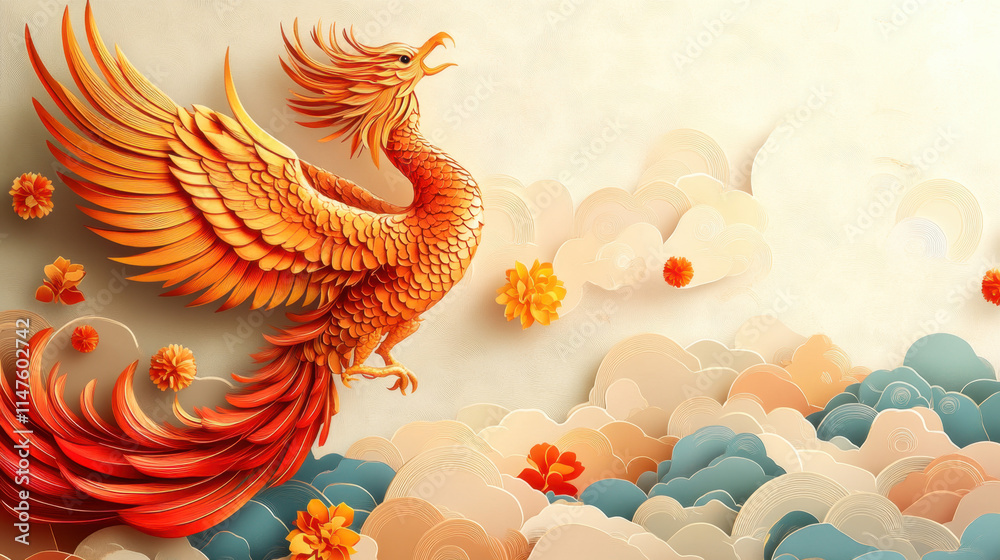 Celebrating Chinese New Year with a Pastel Golden Phoenix in China Celebrating Chinese New Year with a Pastel Golden Phoenix in China