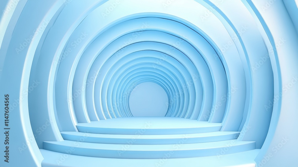 Fototapeta premium Abstract Blue Circular Tunnel Architecture Design