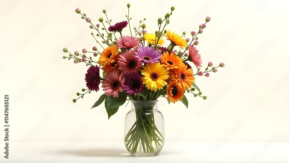 A bouquet of mixed wildflowers in vivid shades of orange, purple, and yellow A bouquet of mixed wildflowers in vivid shades of orange, purple, and yellow