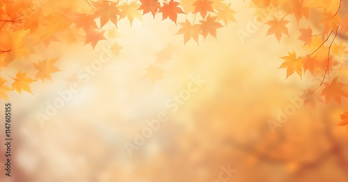 Vibrant autumn leaves frame a soft, sunlit background.