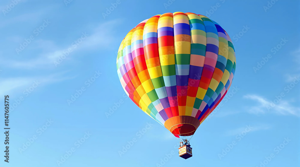 Vibrant Hot Air Balloon Soaring in a Clear Blue Sky Vibrant Hot Air Balloon Soaring in a Clear Blue Sky