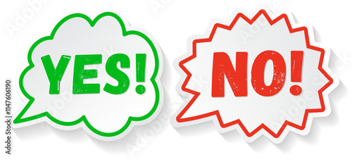 Yes and no speech bubble pop art style for test question, badge, sticker, mark, symbol icon, social media vector