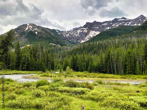 Summer Storm Clouds over the Absaroka Mountains in Yellowstone National Park in Wyoming. photo