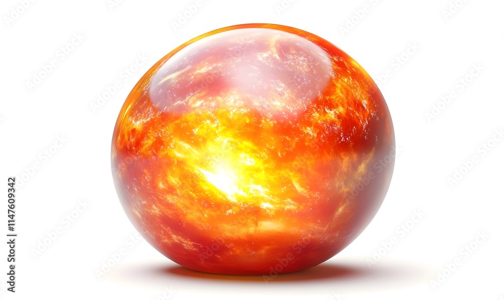 Obraz premium Fiery sphere with a glowing core on a white background.