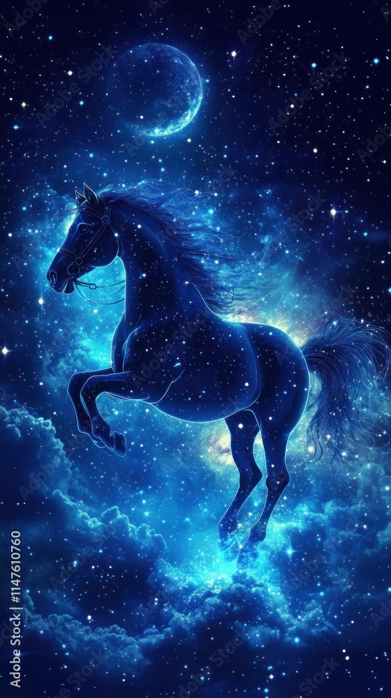 Celestial Stallion Leaps Through Starry Night Sky