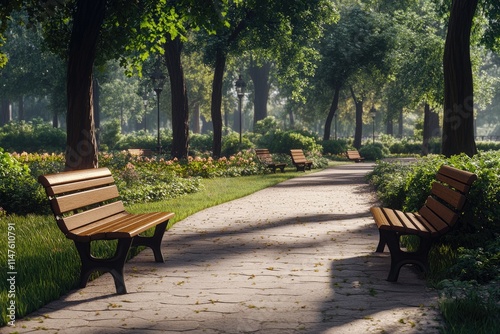 Benches in the park #1147610791