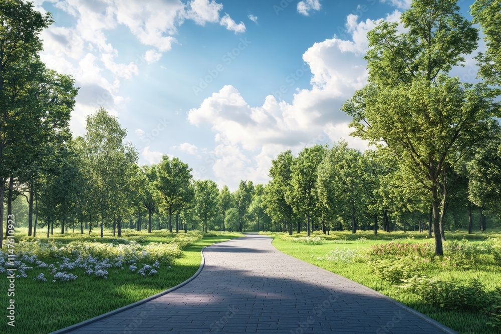 Fototapeta premium blue sky in park with road