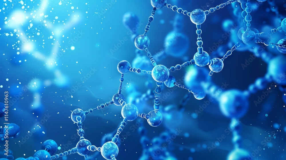 Abstract molecular structure with DNA, atoms, and neurons connected by lines and dots, perfect for medical, technology, chemistry, and science-themed designs