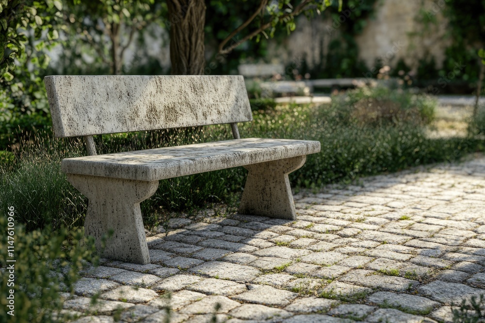Cement garden furniture set with cobblestone floors