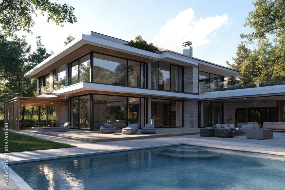 Modern villa with open plan living private bedroom wing and pool. Modern villa with open plan living private bedroom wing and pool.