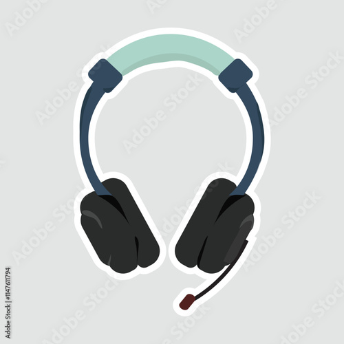 Headset Vector Illustration Sticker – Audio Device Icon for Music and Communication, perfect for decorating music-themed or tech-related planners and guides photo