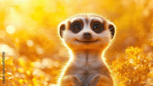 Wallpaper Mural Adorable meerkat smiling at sunset in golden field. Torontodigital.ca