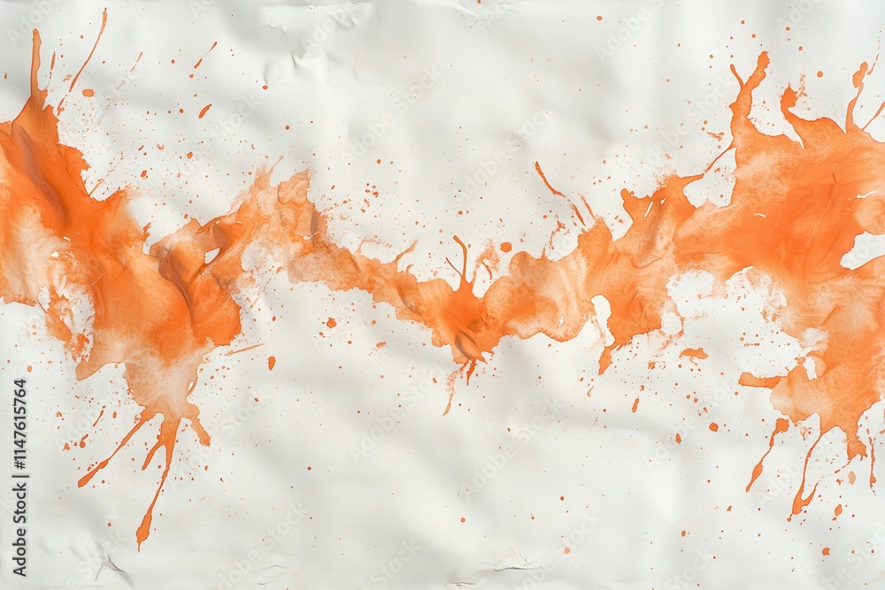 Fototapeta premium Orange watercolor splatters on crumpled white paper. Perfect for backgrounds, textures, or artistic designs.