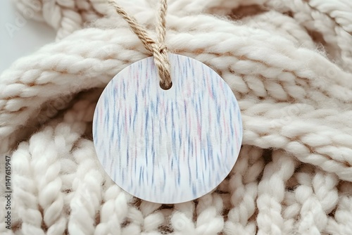 Round Hangtag Mockup for Handmade Knitted Products and Logo Label Template Presentation
