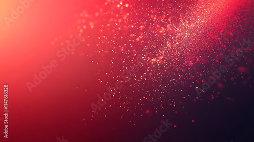 Sparkling Red Burst Background with Glowing Radiance. A vibrant, red abstract background features a radiant burst effect, with tiny glowing particles radiating outward from a central point.