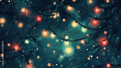 Colorful christmas lights glowing on a festive background with bokeh effect, creating a warm and joyful holiday atmosphere.

 photo