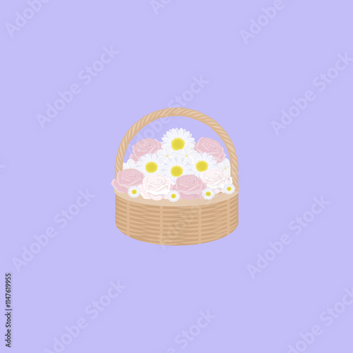 basket flowers on a purple background