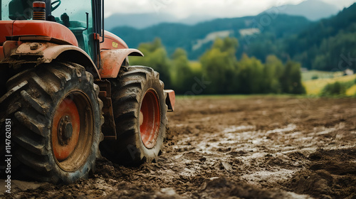 flat surface of the site from the earth for construction close-up. behind the tractor for clearing the territory.	