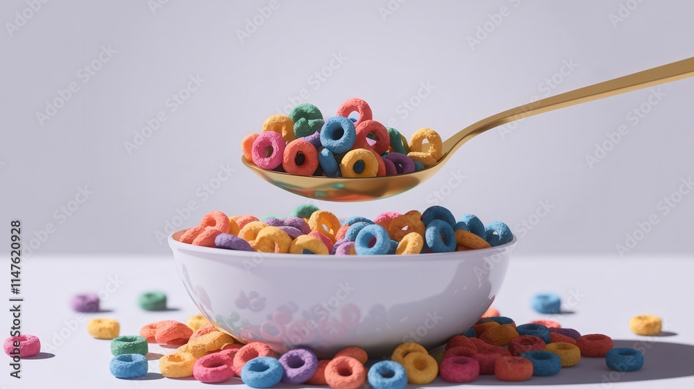 Bowl of Multicolored Cheerios in Studio Still Life Setup