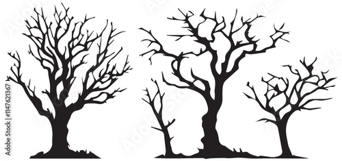 Lifeless trees with branches isolated on white background