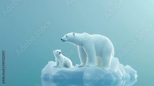 Polar Bear and Cub on Shrinking Arctic Ice Floe Highlighting Impact of Global Warming  photo