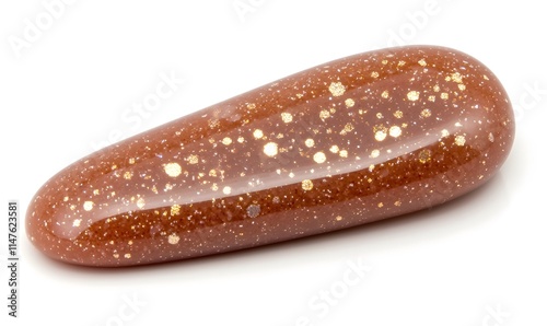 Polished brown stone with golden flecks on a white background. photo