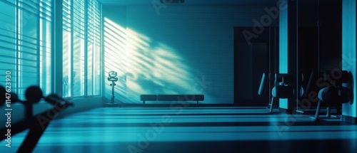 Modern Fitness Center Interior with High-End Equipment and Ambient Lighting