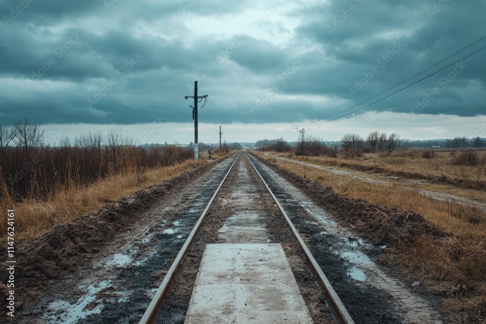 Obraz premium Excavated earth for installing communication cables and safety sensors on railway tracks