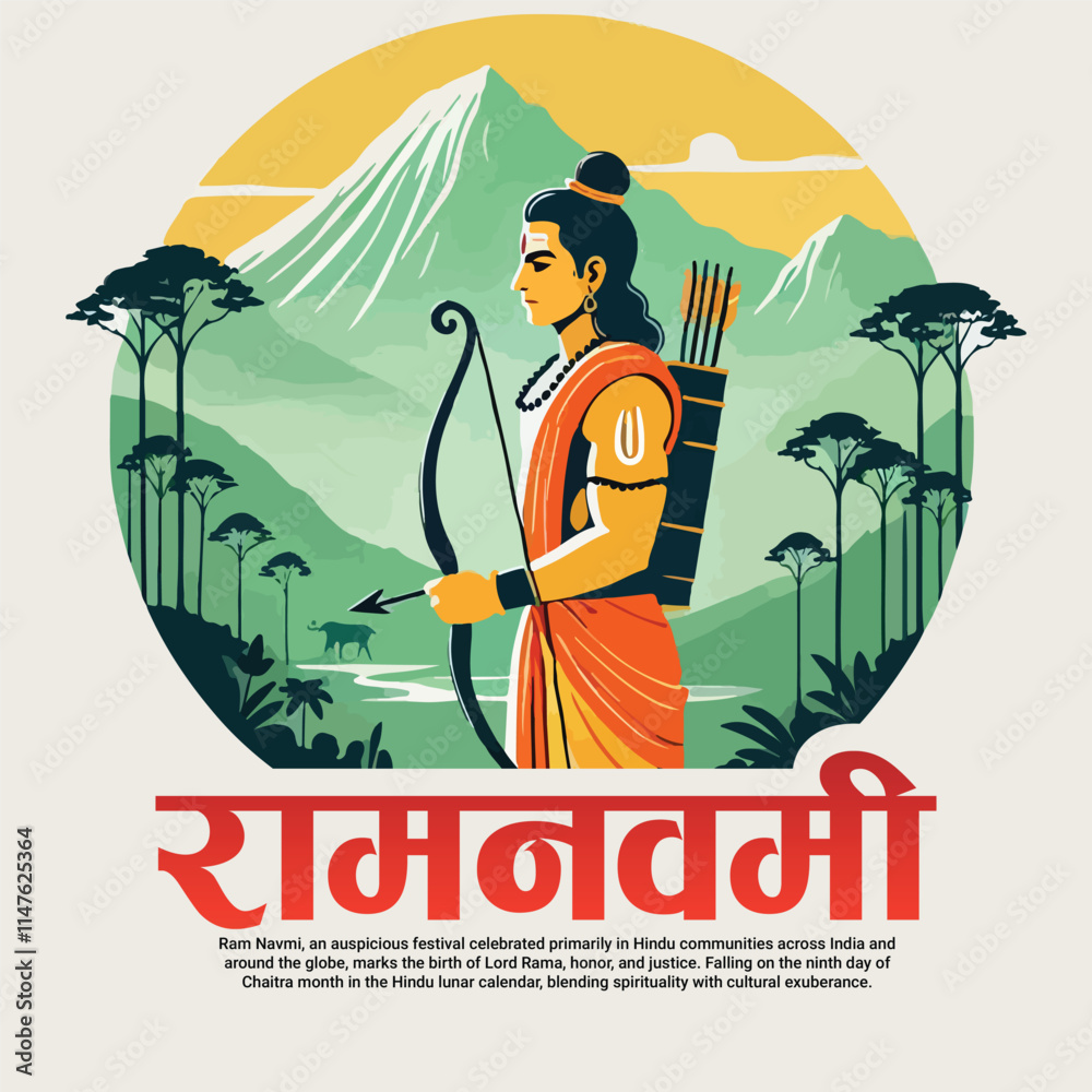 Obraz premium Happy ram navami and Subh ram navami with lord ram social media post banner template