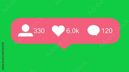 4K Instagram Followers, Likes & Comments Counter Animation with social icon | UHD High-Resolution Design, Green screen