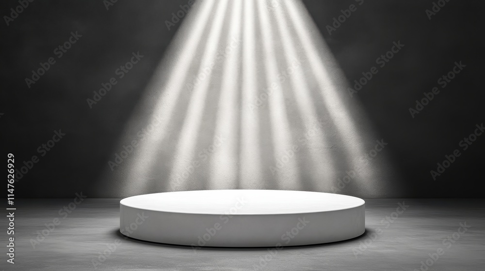 White Circular Platform Under Spotlight Illumination White Circular Platform Under Spotlight Illumination