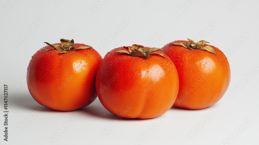 Fresh Orange Tomatoes with Water Droplets on White Background Fresh Orange Tomatoes with Water Droplets on White Background