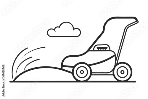 Clean and Crisp Line Drawing of Lawn Mower on White Background