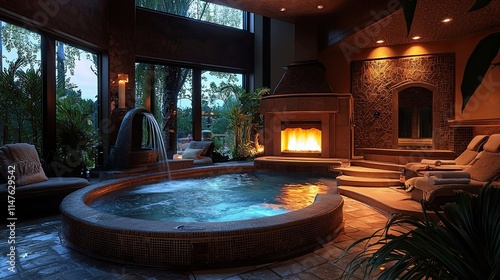 Wallpaper Mural Luxurious Indoor Hot Tub Fireplace Spa Relaxation Torontodigital.ca