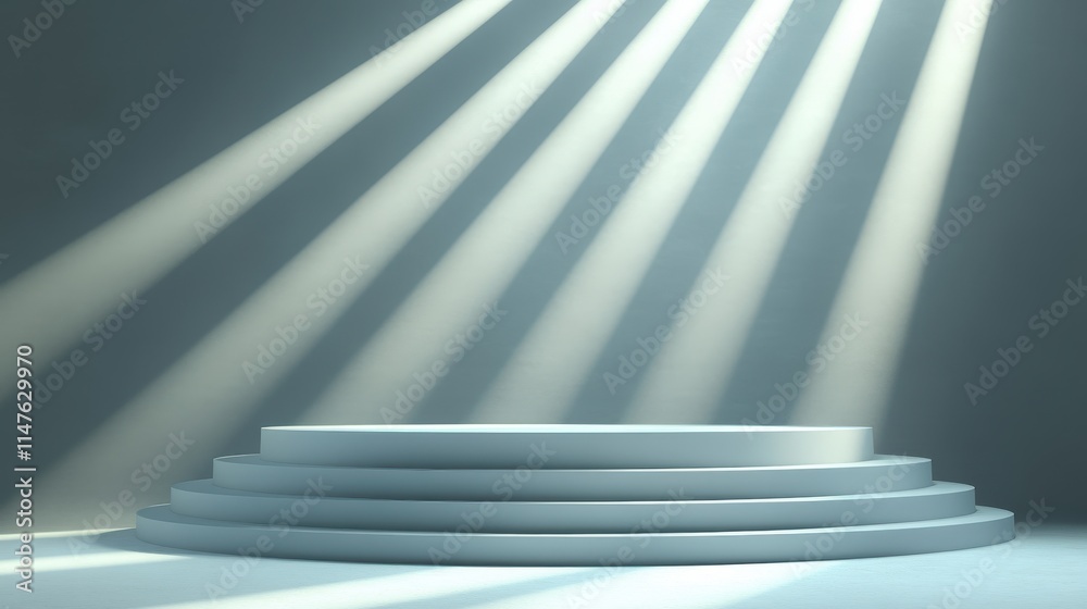 Obraz premium Three Tiered Circular Platform Under Spotlight Rays