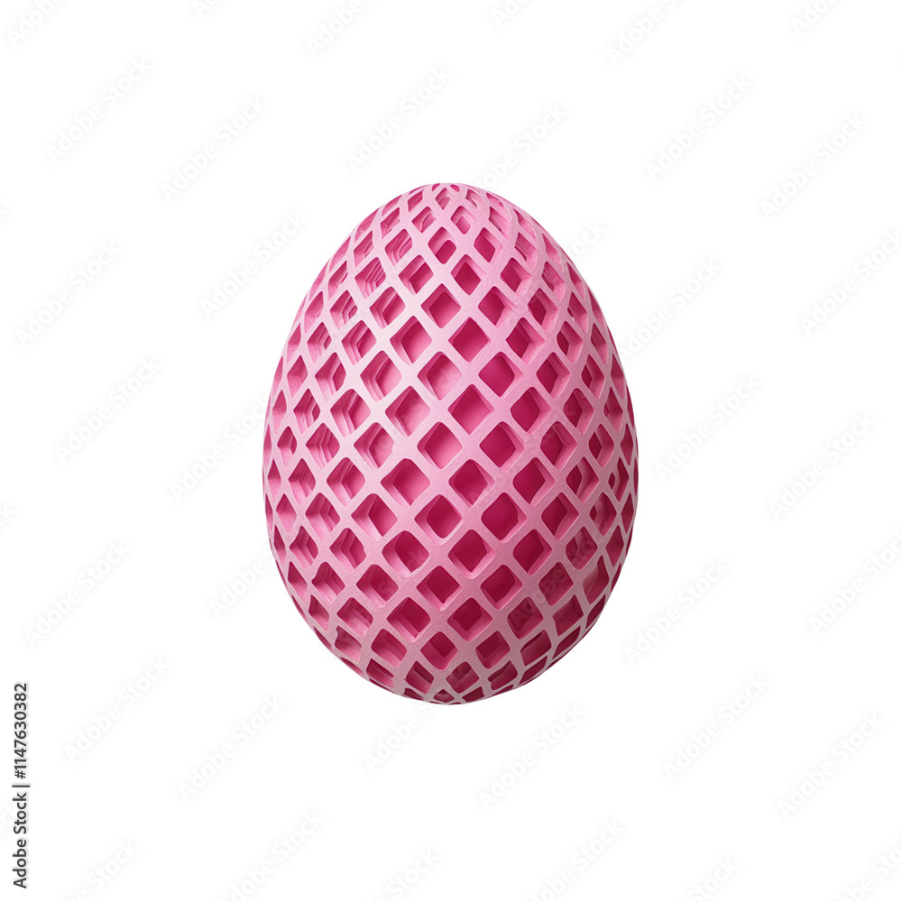 A vibrant pink egg with a textured lattice pattern, showcasing a unique design and smooth surface.isolated on white background A vibrant pink egg with a textured lattice pattern, showcasing a unique design and smooth surface.isolated on white background