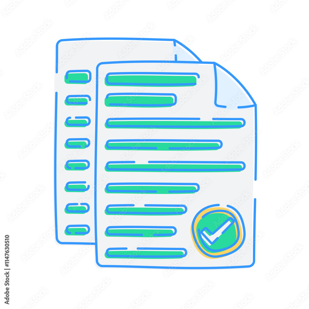 Folded Paper with Checkmarks, A paper icon with folded corner and multiple checkmarks. Folded Paper with Checkmarks, A paper icon with folded corner and multiple checkmarks.