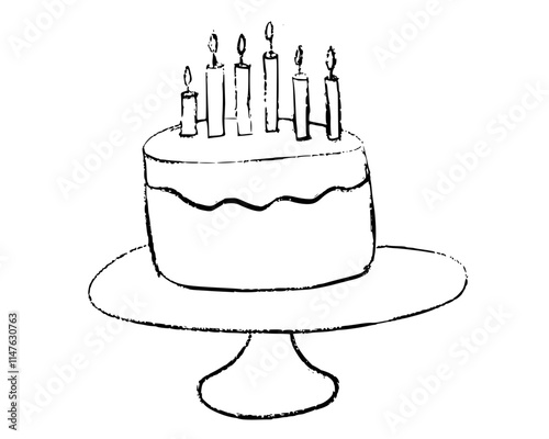 hand drawn illustration of a birthday cake, doodle of a cake with candles
