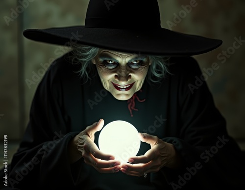 Old ugly witch and magic cr...