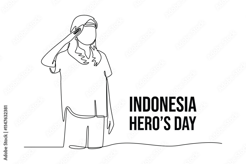 Obraz premium Indonesian hero day concept. Single line draw design vector graphic illustration.