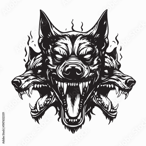 Cerberus image vector. Cerberus Hellhound Black And White Image Illustration.