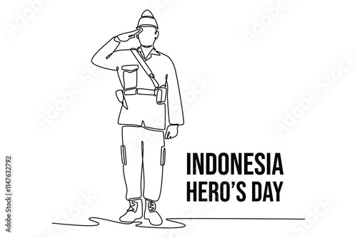 Indonesian hero day concept. Single line draw design vector graphic illustration.
