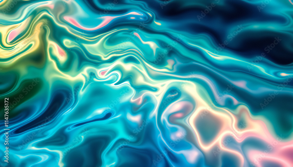 Obraz premium Vibrant, swirling abstract pattern with shades of blue, green, and yellow.