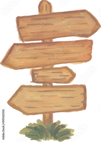 Direction sign board hand drawn watercolour clipart