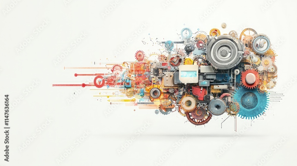 Abstract colorful gears and mechanisms, technological innovation concept. Abstract colorful gears and mechanisms, technological innovation concept.